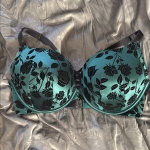 Floral Satin Bra in Green and Black